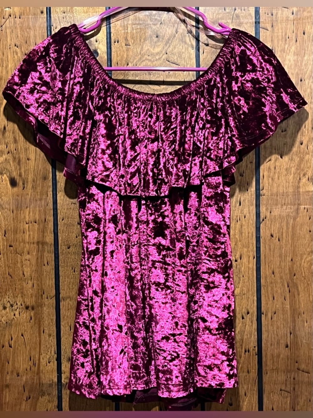 entro Crushed Velvet Off-Shoulder Ruffle Top size S